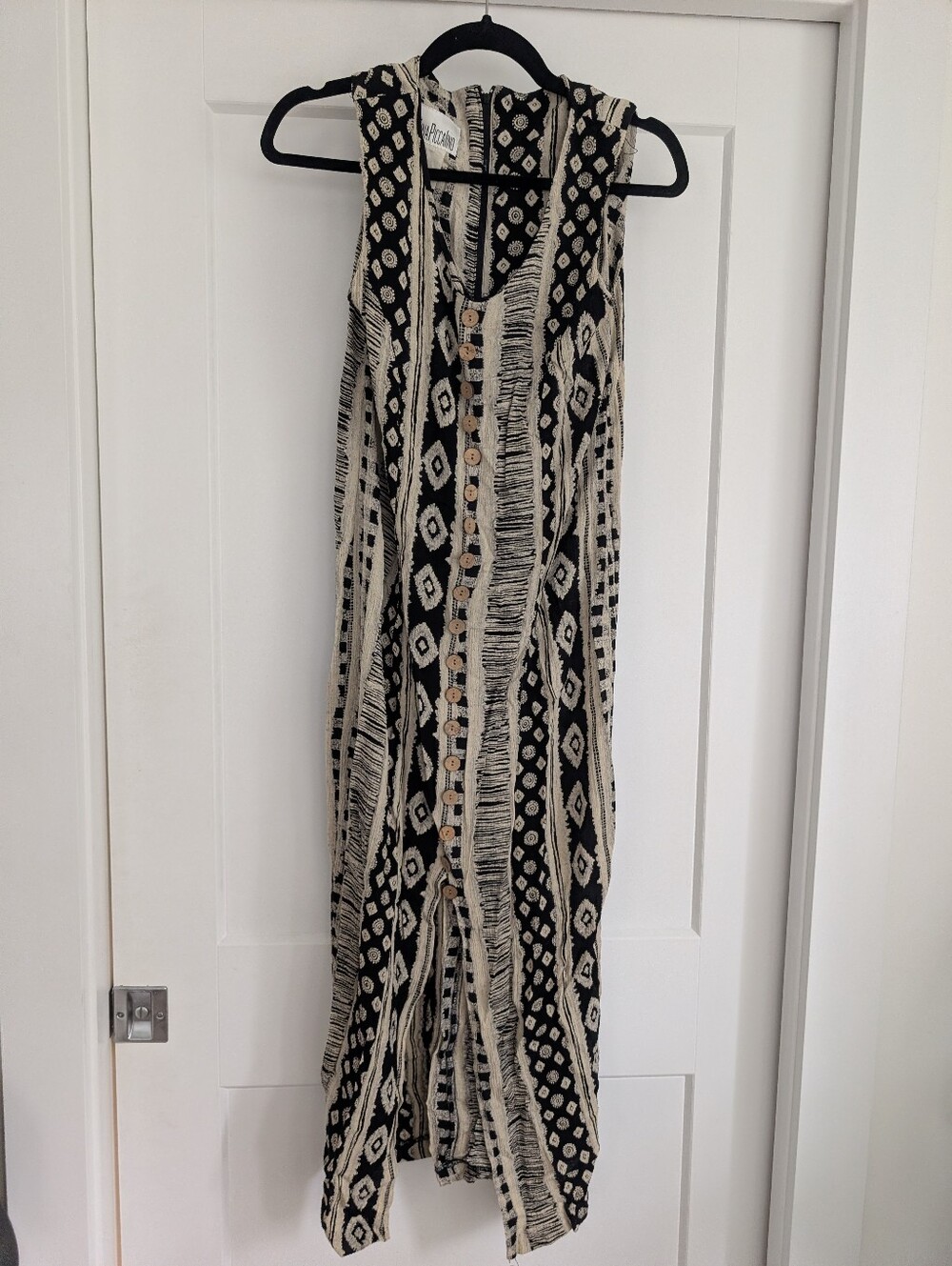 Nina Piccalino Black and Cream Button-Front Maxi Dress